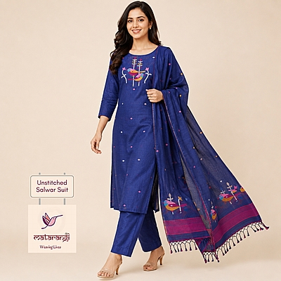 Matarangi Navy Blue Jamdani Salwar Material