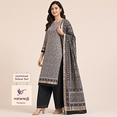 Matarangi Black Kashmiri Chanderi Silk Salwar Material