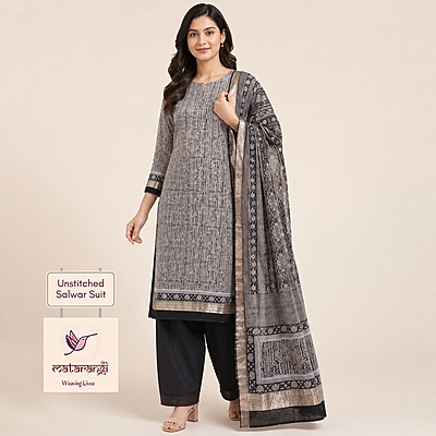 Matarangi Black Kashmiri Chanderi Silk Salwar Material Matarangi Black Kashmiri Chanderi Silk Salwar Material