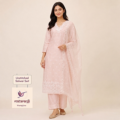 Matarangi  Pastel Pink Mul Chanderi Salwar Material