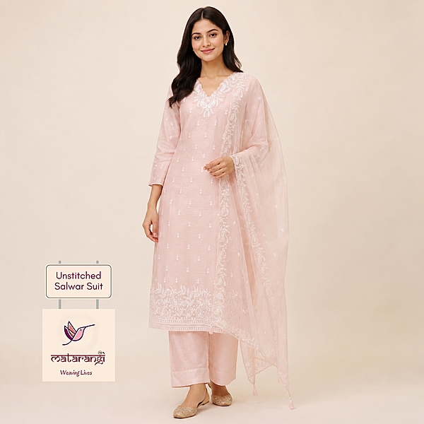 Matarangi Pastel Pink Mul Chanderi Salwar Material Matarangi Pastel Pink Mul Chanderi Salwar Material