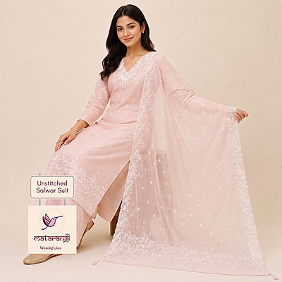 Matarangi Pastel Pink Mul Chanderi Salwar Material Matarangi Pastel Pink Mul Chanderi Salwar Material