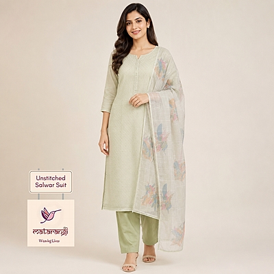 Matarangi Green Linen Silk Salwar Material Matarangi Green Linen Silk Salwar Material