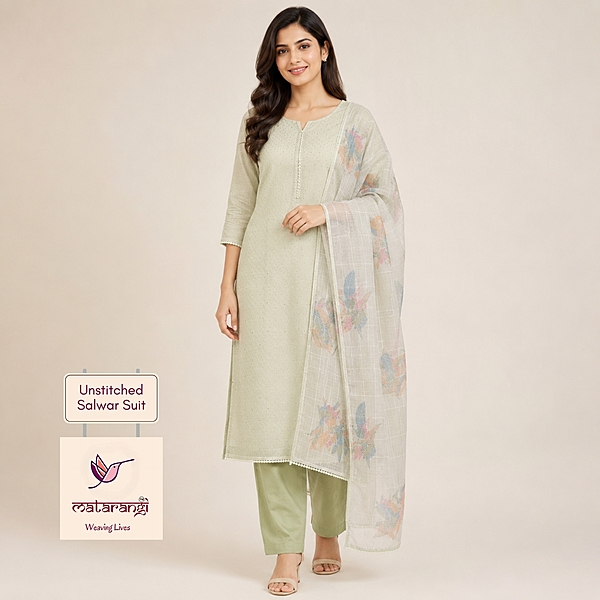 Matarangi Green Linen Silk Salwar Material Matarangi Green Linen Silk Salwar Material