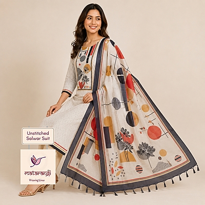 Matarangi Cream Chanderi Silk Hand Work Salwar Material Matarangi Cream Chanderi Silk Hand Work Salwar Material