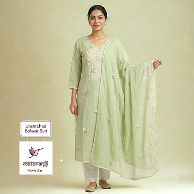 Matarangi Green Mul Chanderi Salwar Material