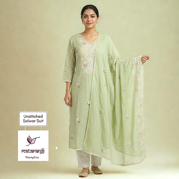 Matarangi Green Mul Chanderi Salwar Material Matarangi Green Mul Chanderi Salwar Material