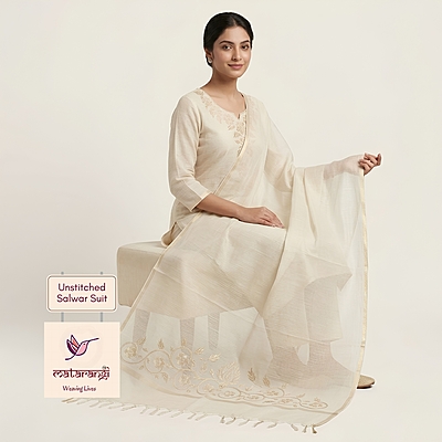 Matarangi Cream Tissue Silk Applique Salwar Material