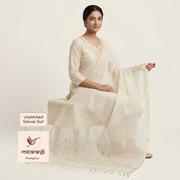 Matarangi Cream Tissue Silk Applique Salwar Material Matarangi Cream Tissue Silk Applique Salwar Material