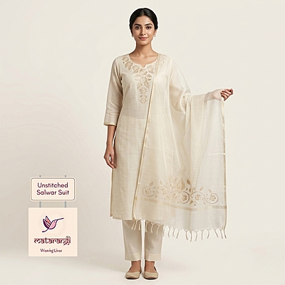 Matarangi Cream Tissue Silk Applique Salwar Material Matarangi Cream Tissue Silk Applique Salwar Material