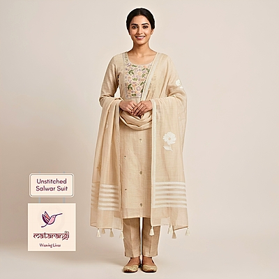 Matarangi Cream Silk Cotton Phulkari Jamdani Salwar Material Matarangi Cream Silk Cotton Phulkari Jamdani Salwar Material