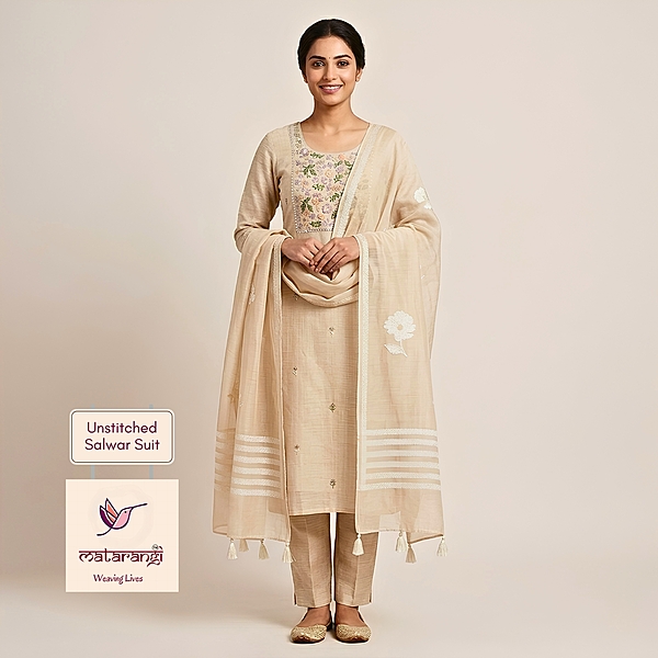 Matarangi Cream Silk Cotton Phulkari Jamdani Salwar Material Matarangi Cream Silk Cotton Phulkari Jamdani Salwar Material