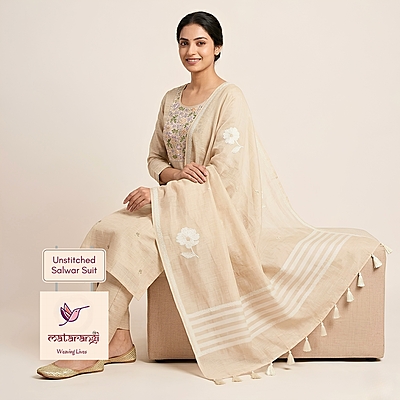 Matarangi Cream Silk Cotton Phulkari Jamdani Salwar Material Matarangi Cream Silk Cotton Phulkari Jamdani Salwar Material