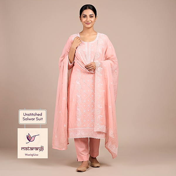 Matarangi Peach Mul Chanderi Salwar Material Matarangi Peach Mul Chanderi Salwar Material