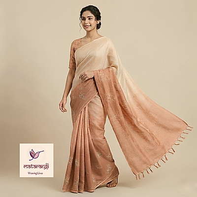 Matarangi Linen Silk Applique Work Saree Matarangi Linen Silk Applique Work Saree