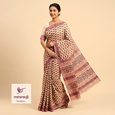 Matarangi Cream & Mauve Kota HB Print Saree