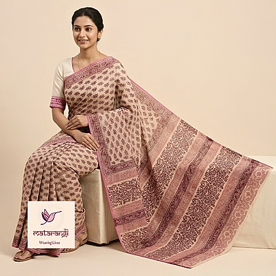 Matarangi Cream & Mauve Kota HB Print Saree Matarangi Cream & Mauve Kota HB Print Saree