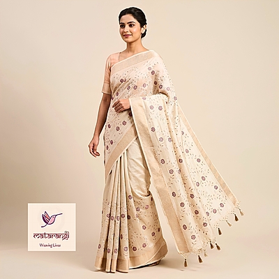 Matarangi Cream Embroidered Tussar Saree