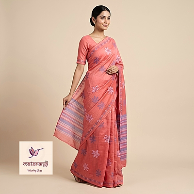 Matarangi Brick Red Embroidered Kantha Chanderi Tissue Saree Matarangi Brick Red Embroidered Kantha Chanderi Tissue Saree