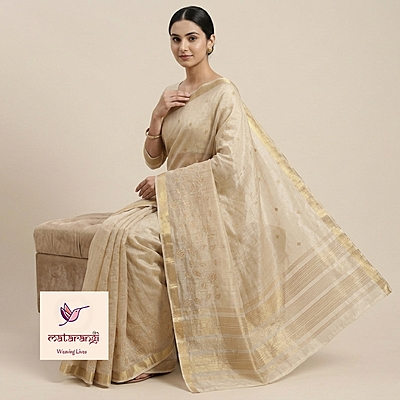 Matarangi Cream Embroidered Chanderi Tissue Saree Matarangi Cream Embroidered Chanderi Tissue Saree