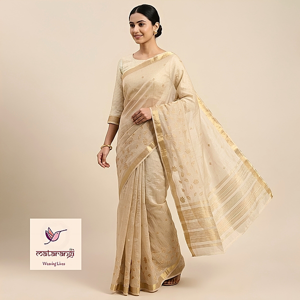 Matarangi Cream Embroidered Chanderi Tissue Saree Matarangi Cream Embroidered Chanderi Tissue Saree