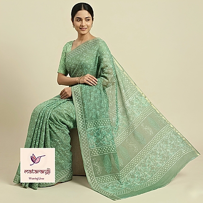 Matarangi Aqua Green Hand Block Printed Organic Kota Saree Matarangi Aqua Green Hand Block Printed Organic Kota Saree