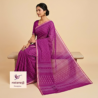 Matarangi Violet Hand Block Printed Organic Chanderi Silk Saree Matarangi Violet Hand Block Printed Organic Chanderi Silk Saree