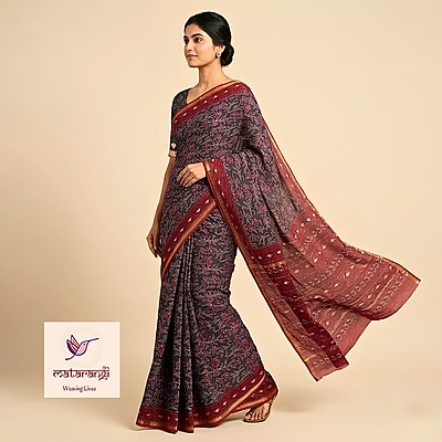 Matarangi Black & Red Hand Block Printed Organic Chanderi Silk Saree Matarangi Black & Red Hand Block Printed Organic Chanderi Silk Saree