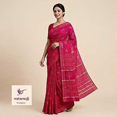 Matarangi Chilli Red Leaf Design Hand Block Printed Organic Chanderi Silk Saree Matarangi Chilli Red Leaf Design Hand Block Printed Organic Chanderi Silk Saree