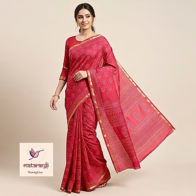 Matarangi Chilli Red Hand Block Printed Organic Chanderi Silk Saree Matarangi Chilli Red Hand Block Printed Organic Chanderi Silk Saree