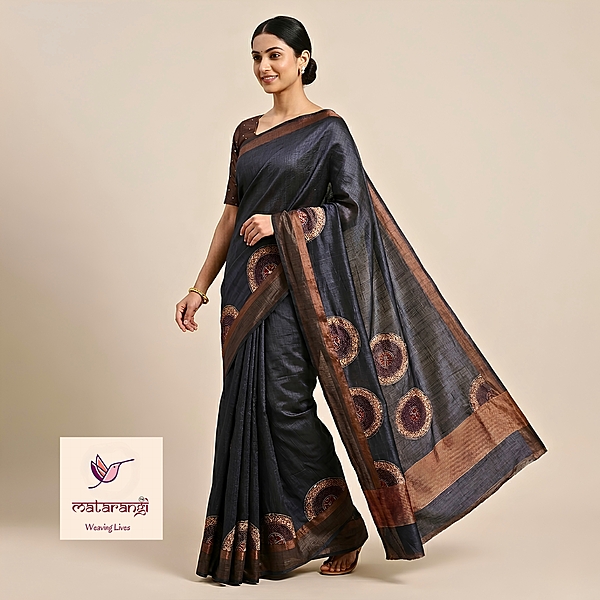 Matarangi Charcoal Black Desi Tussar Saree Matarangi Charcoal Black Desi Tussar Saree