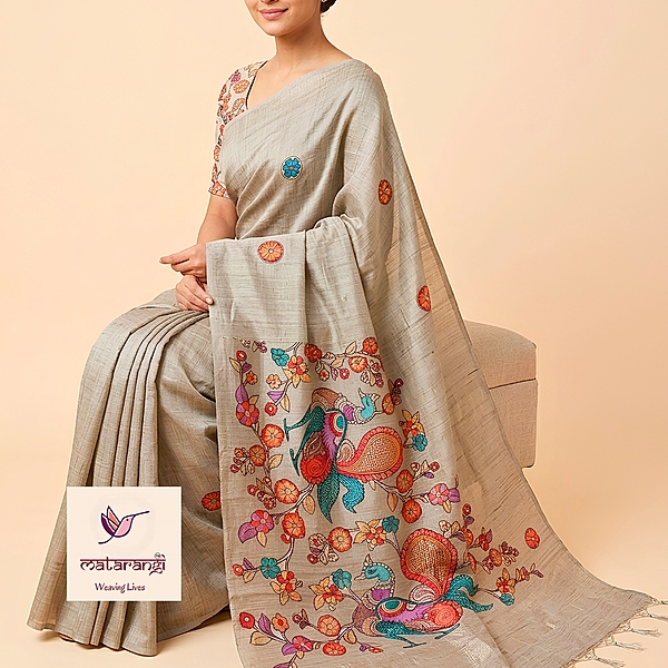 Matarangi Cream Chanderi Applique Work Saree Matarangi Cream Chanderi Applique Work Saree