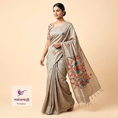 Matarangi Cream Chanderi Applique Work Saree Matarangi Cream Chanderi Applique Work Saree