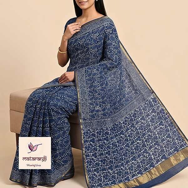 Matarangi Indigo Chanderi Silk Cotton Dabu Print Saree Matarangi Indigo Chanderi Silk Cotton Dabu Print Saree