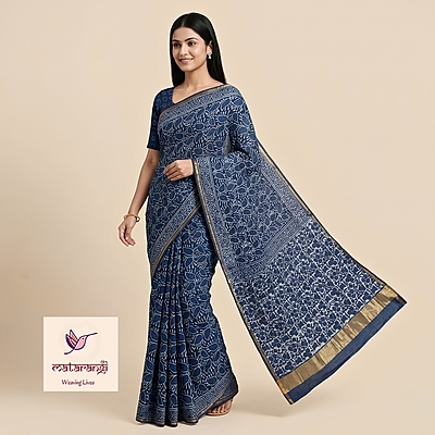 Matarangi Indigo Chanderi Silk Cotton Dabu Print Saree Matarangi Indigo Chanderi Silk Cotton Dabu Print Saree