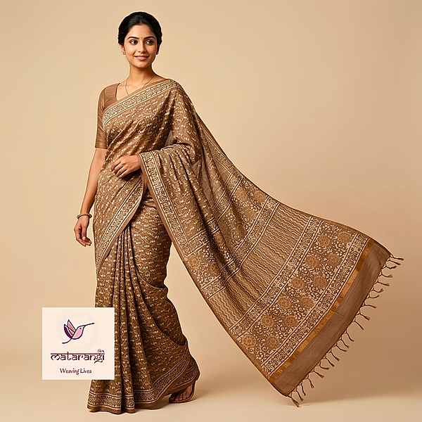 Matarangi Muddy Mustard Chanderi Silk Cotton Dabu Print Saree Matarangi Muddy Mustard Chanderi Silk Cotton Dabu Print Saree