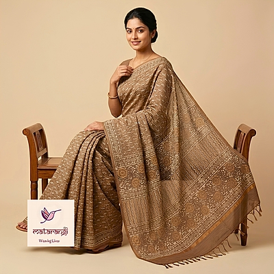Matarangi Muddy Mustard Chanderi Silk Cotton Dabu Print Saree Matarangi Muddy Mustard Chanderi Silk Cotton Dabu Print Saree
