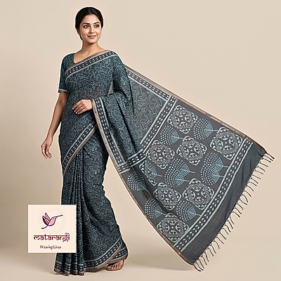 Matarangi Teal Green Chanderi Silk Cotton Dabu Print Saree