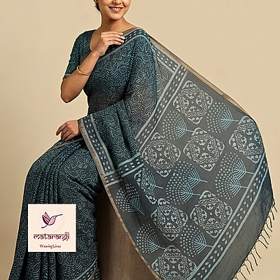 Matarangi Teal Green Chanderi Silk Cotton Dabu Print Saree Matarangi Teal Green Chanderi Silk Cotton Dabu Print Saree