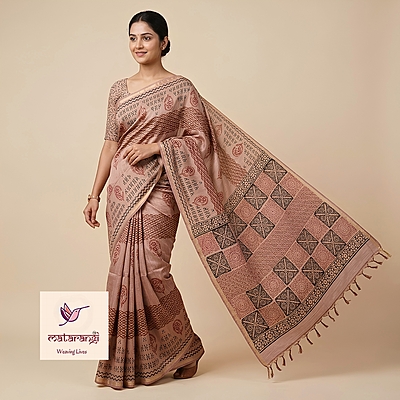 Matarangi Beige Chanderi Silk Cotton Saree