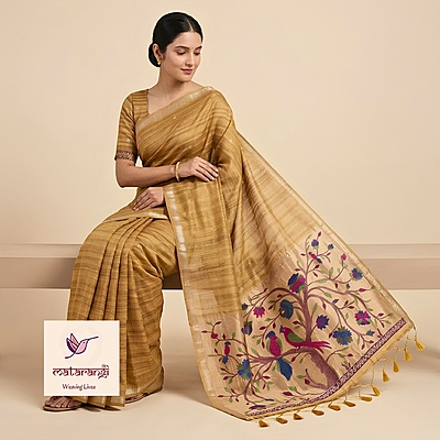 Matarangi Yellow Bamboo Tussar Paithani Saree Matarangi Yellow Bamboo Tussar Paithani Saree