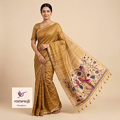 Matarangi Yellow Bamboo Tussar Paithani Saree Matarangi Yellow Bamboo Tussar Paithani Saree