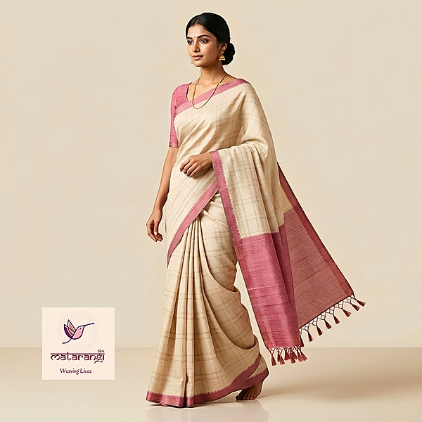 Matarangi Cream & Peach Fibre Tussar Saree Matarangi Cream & Peach Fibre Tussar Saree