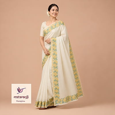 Matarangi Cream Handloom Cross Stitch Kerala Saree (NB) Matarangi Cream Handloom Cross Stitch Kerala Saree (NB)