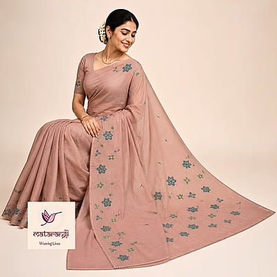 Matarangi Brown Chanderi French Knot Kantha Saree