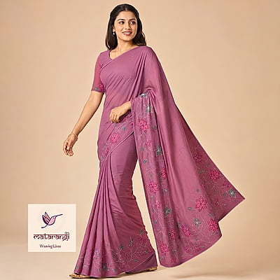 Matarangi Burgundy Chanderi French Knot Kantha Saree