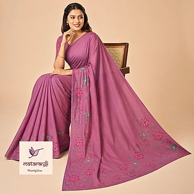 Matarangi Burgundy Chanderi French Knot Kantha Saree