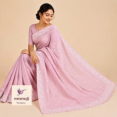Matarangi Pastel Pink Linen Silk Embroidered Saree Matarangi Pastel Pink Linen Silk Embroidered Saree