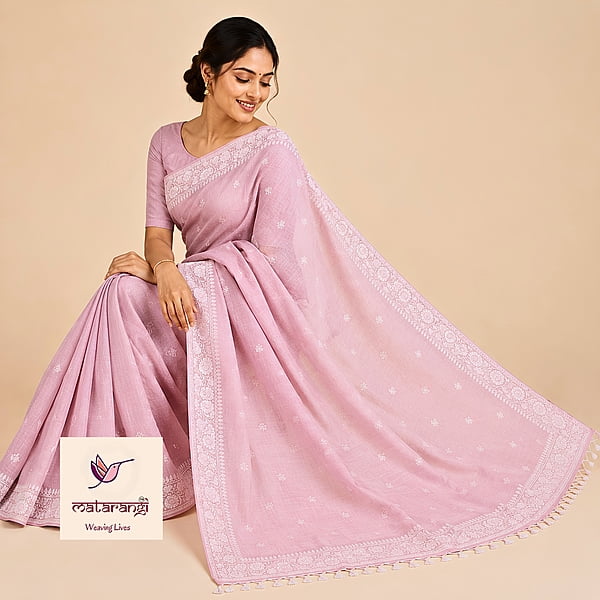 Matarangi Pastel Pink Linen Silk Embroidered Saree Matarangi Pastel Pink Linen Silk Embroidered Saree