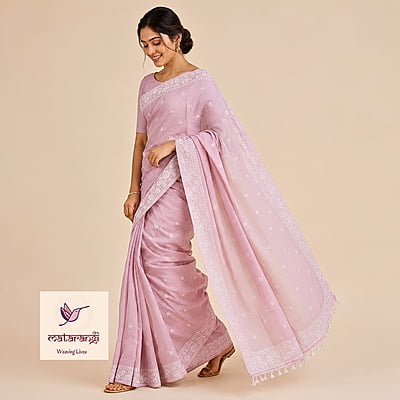Matarangi Pastel Pink Linen Silk Embroidered Saree Matarangi Pastel Pink Linen Silk Embroidered Saree